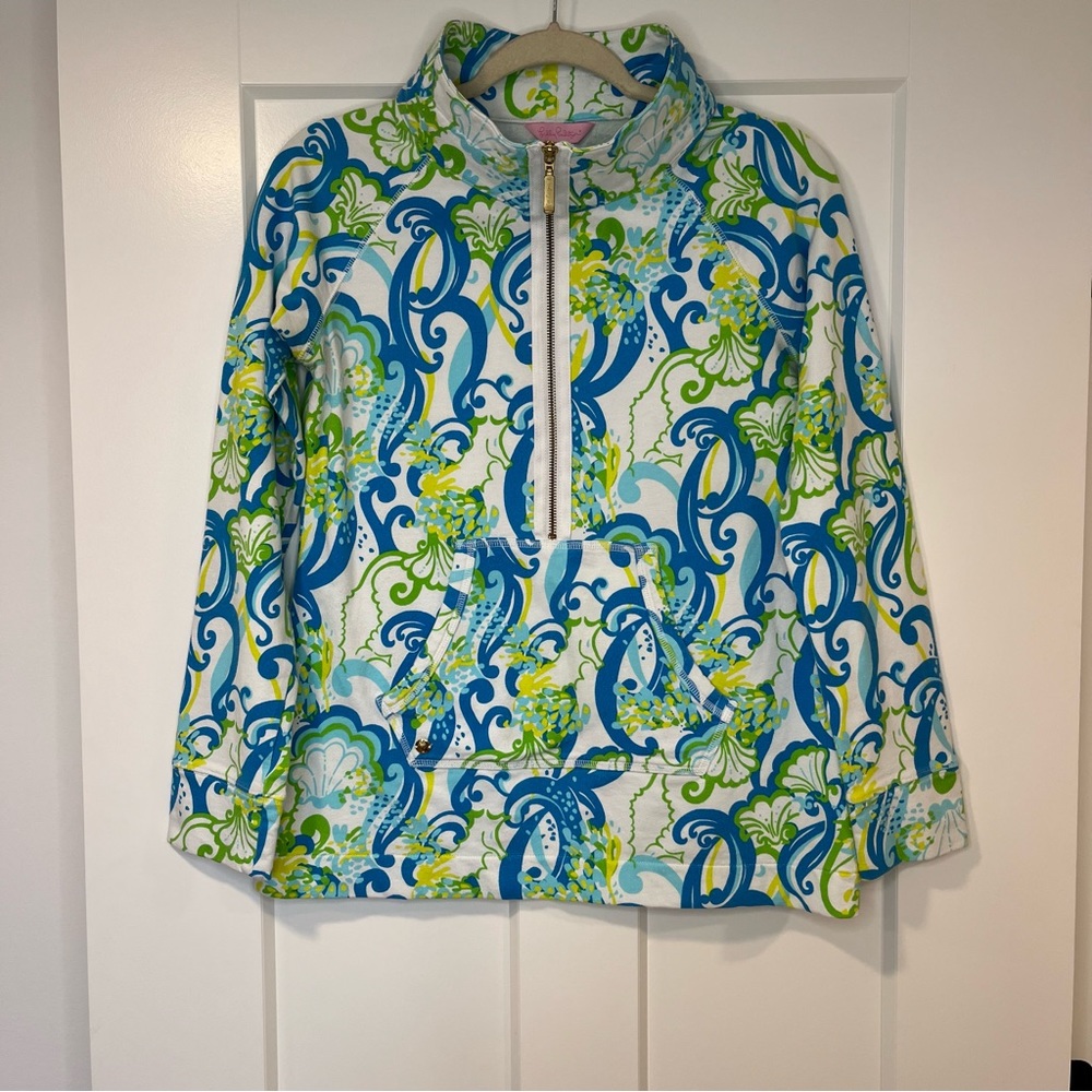 Lilly Pulitzer Crystal Coast Skipper Popover 1/2 Zip Sz Small Green & Blue